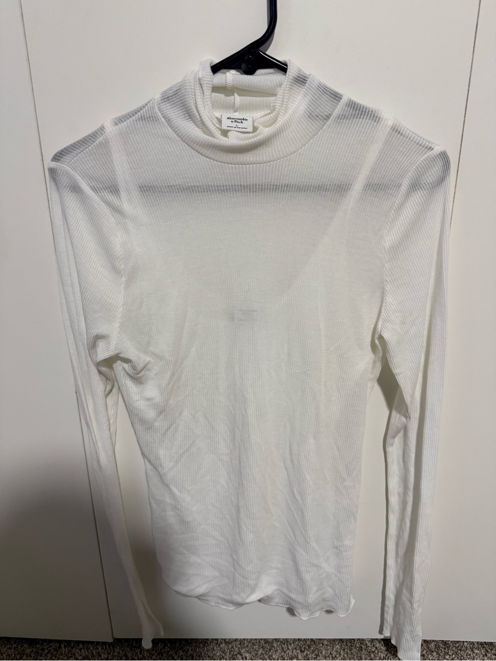 Abercrombie & Fitch White Ribbed Mock Neck Long Sleeve Top